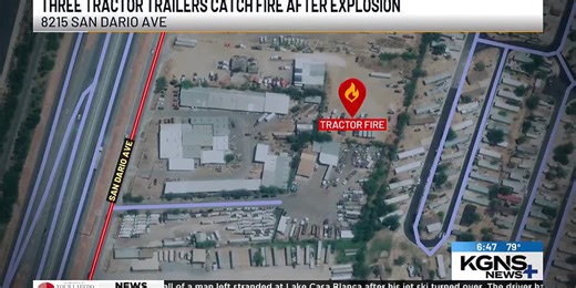 Explosion damages four tractor-trailers in north Laredo fire