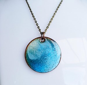 Enamel Copper Pendant, in Blue and Bronze - Etsy