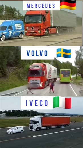 Unbelievable Truck Emergency Braking! Mercedes vs Volvo vs Iveco (Safety Test)#shorts