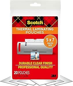 Amazon.com: Scotch Thermal Laminating Pouches – 5 Mil, 7 x 5 Inches, Photo Size, 20-Pack – Clear, Durable, Photo-Safe Laminating Sheets for Home, Office, or School Use – 20 Count : Office Products