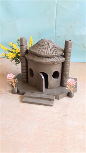Ideas🛖 Beautiful Mini Clay Hut with Chimney Build! 🔥✨ || #clayhouse #mudhouse #craft
