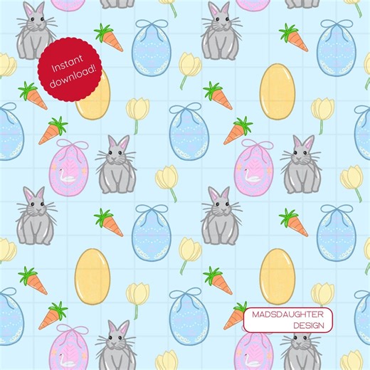Easter Bunny Seamless Pattern Digital Download - Blue Background - Etsy