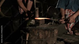 Blacksmith Forging Sword with Sparks in a workshop