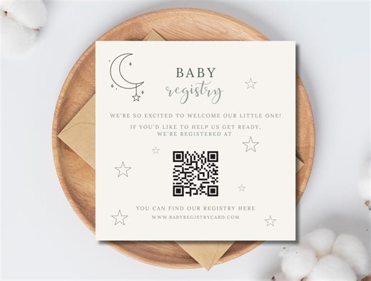 Baby Registry Card With QR Code | Moon & Stars Baby Registry | Editable Canva Template | Gender Neutral Baby Shower Insert - Etsy