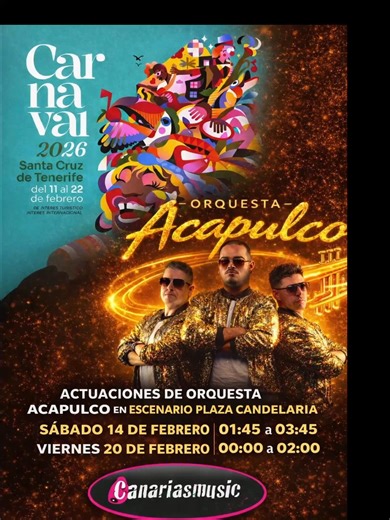 CARNAVAL SANTA CRUZ DE TENERIFE 2026 ORQUESTA ACAPULCO #carnavaldesantacruzdetenerife2026 #orquestaacapulco #orquestacanariasmusic @orquestaacapulco @canariasmusic @carnavalsantacruzdetenerife2026 @musica