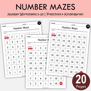 Number Mazes 1–20 | Preschool & Kindergarten Math Worksheets, T- 298