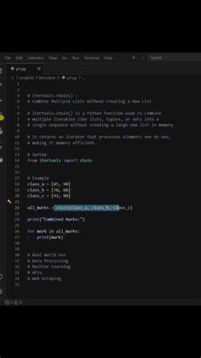 Python itertools.chain() Explained in 60 Seconds 🔥 Combine Lists Efficiently #coding #hitcodear