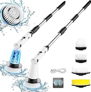 Electric Spin Scrubber, Bathroom Cleaner, Power Shower Cleaning Brush with Extendable Handle & 4 Brush Heads, Shower Scrubber for Bathtub Tile Grout Kitchen Window and Floor