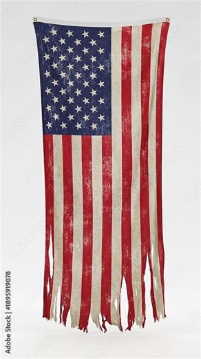 Tattered American Flag Flags Moving in Wind with Multiple Frames Showing Wear and Tear Symbolizing Patriotism and Decay