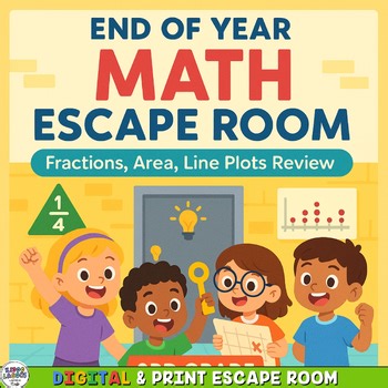 3rd Grade End of Year Math Escape Room  Fractions, Area, Line Plots Review