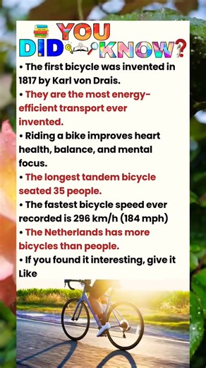 The first bicycle was invented In 1817