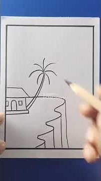 Peaceful Beach Paradise 🌴 | Easy Pencil Scenery Drawing | Step by Step