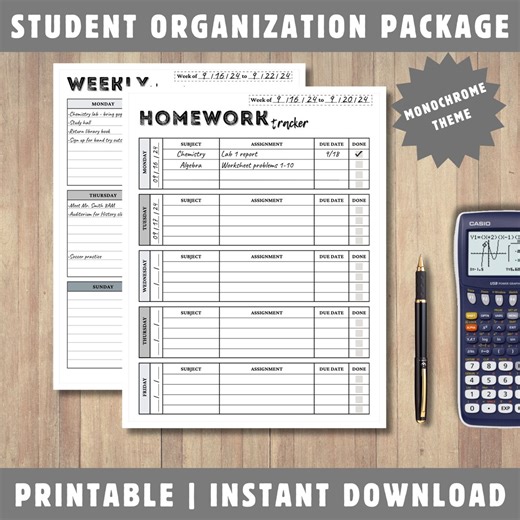 School Organization Chart Printable | Homework Tracker | Weekly Planner | Printable Calendar | School Year Calendar | Instant Download - Etsy UK