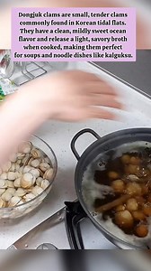 Dongjuk clams are small, tender clams commonly found in Korean tidal flats. They have a clean, mildly sweet ocean flavor and release a light, savory broth when cooked, making them perfect for soups and noodle dishes like kalguksu. #hamzy #mukbang #asmr #seafood #reel | Hamzy Fans, mukbang ASMR