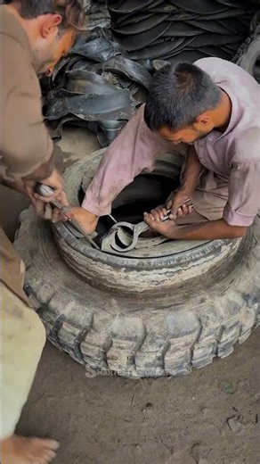 Huge Tire Cutting Process in Factory