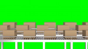 Animation of cardboard boxes moving on conveyor belts against green background Premium Stock Video Footage