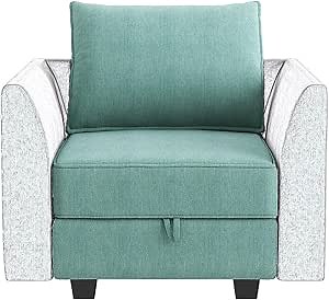 HONBAY Modern Fabric Middle Module for Modular Sofa Customizable Sectional Sofa Couch Accent Armless Chair, Aqua Blue
