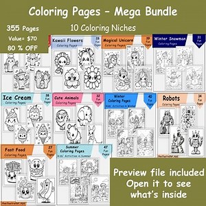 Printable Coloring Pages Bundle for Brain Breaks for Kids: 10 Coloring Niches