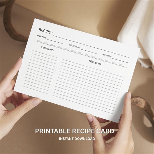 Printable Recipe Card Template | Kitchen Recipe Printable Cards | DIY Recipe Card Printable | Instant Download - Etsy