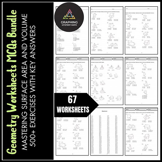3D Geometry Worksheets Bundle Mcqs | Volume and Surface Area Practice 67 Printable Math Worksheets for Middle School 500+ Test Prep - Etsy