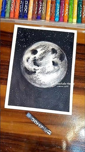 How to Draw a Realistic Moon Using DOMS Oil Pastels for Beginners 🌕✨ #shorts #drawing
