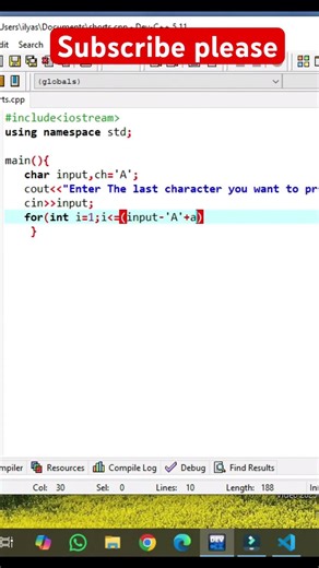 PROGRAM TO PRINT HALF PYRAMID USING ALPHABETS #shorts #coding #cprogramming