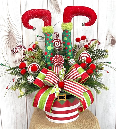Christmas Elf Legs Arrangement: Holiday Centerpiece Decor - Etsy