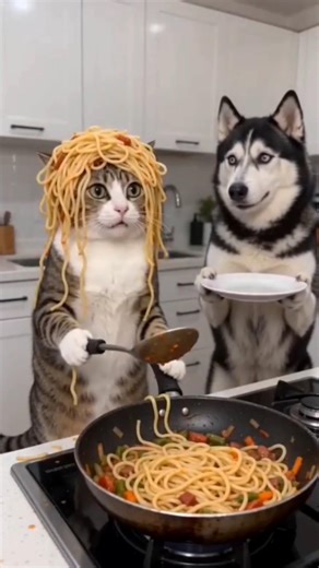 Cat, you can make chow mein quite well #cat #shorts