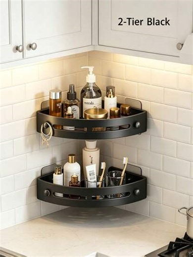 2/3 Tier Corner Shelf, Triangular Corner Rack, Corner Shower Caddy, Kitchen Storage Rack, Wall-Mounted Organizer Shelf, No Drilling Required With Drainage Holes, Anti-Slip Design, Easy Installation Space-Saving, Bathroom Accessories, Home Decor, Kitchen & Bathroom Storage, Indoor Corner Storage, Toiletries & Cosmetics Organizer | SHEIN