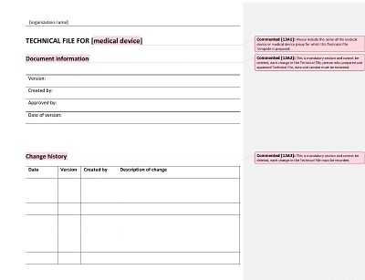 Technical Documentation for Medical Device [ISO 13485 templates]