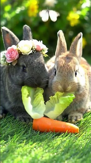 Sweet Bunny Couple Eating Together in the Garden 🐰💞🐰#BunnyLove #RabbitCouple #Bongmengly