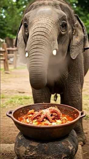 🐘 Elephant Tastes Spicy Octopus Stew #foodshorts #seafood #eating #eatingshow #foods #yummy #noodles