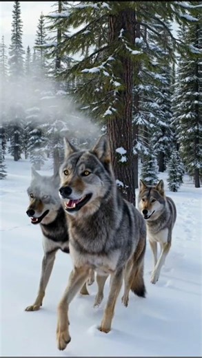 Gray Wolf Pack Running Through Snowy Yellowstone Forest | | #GrayWolf #WolfPack #Yellowstone