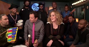 Adele, The Roots and Jimmy Fallon sign "Hello" on the Tonight Show