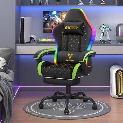 GartistGo Fauteuil gaming ergonomique pivotant avec éclairage LED RGB, soutien lombaire et repose-pieds extensible – Revêtement en similicuir, angle d'inclinaison de 90° à 135°, structure en acier renforcé, capacité de charge de 150 kg | SHEIN