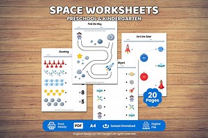 Space Worksheets for Preschool & Kindergarten | 20 Printable Activity Pages - Etsy