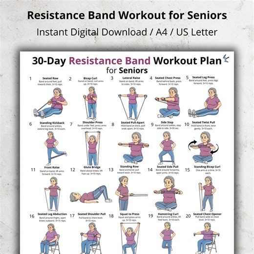 30 Day Resistance Band Workout Challenge for Seniors, Printable Seated Band Exercise Chart PDF Poster, Low Impact Daily Elderly Home Workout - Etsy Australia