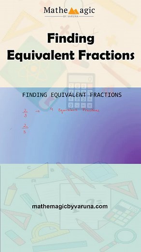 MatheMagic By Varuna on Instagram: "👉 In this video, we will learn what equivalent fractions are, how to represent them visually, and how to find equivalent fractions using simple steps. We’ll cover: ✔️ Understanding equivalent fractions with circle diagrams ✔️ Writing equivalent fractions ✔️ Easy steps to find equivalent fractions by multiplication This video is perfect for students of Grade 5, 6, 7, 8, and 9 who want to strengthen their basics in fractions. 📌 Watch till the end to master the