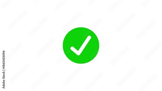 Animation of check mark icon. white color tick mark icon animation. success, done, payment successful, check mark icon and looping animation. 4k