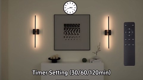 Removable Battery Operated Wall Sconces with Remote Control, Stepless Colors 3000K-6000K & Dimming, 350°Rotate, LED Black Wireless Wall Light for Living Room, Bedroom, 28.3 Inch (2 Pack)