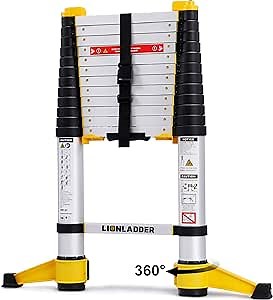 Lionladder 12.5FT EN131-6 Telescoping Ladder, One-Button Retraction, Pro Aluminum Ladder, 330 Lbs Capacity