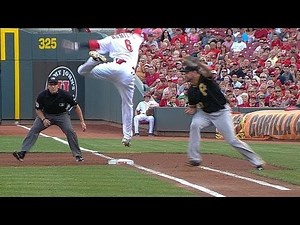 Hamilton avoids the tag, reaches on bunt hit