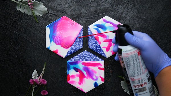 Pink and Blue Alcohol Ink Coasters