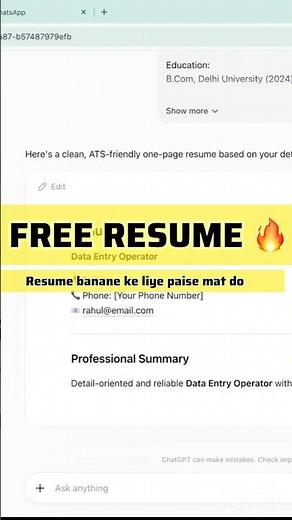 Free resume #resume #job #office #chatgpt #ai