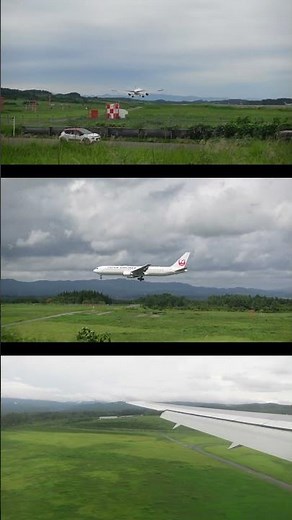 【お互いどう見えてるの？3元中継】青森空港24エンド着陸 JAL B767-300ER 機内A側座席からの景色＋着陸コースの左右から見た着陸機