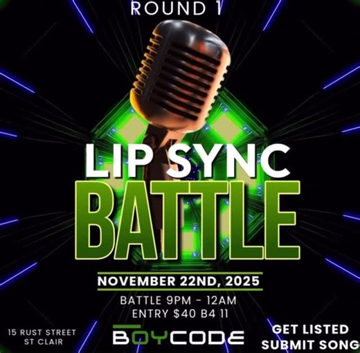 BOYCODE on Instagram: "THIS SATURDAY 🎤🔥 ROUND 1 — LIP SYNC BATTLE! You think you have the attitude, the drama AND the mouth control to snatch the CROWN? This Friday we’re turning BOYCODE into a FULL PARTY AND PERFORMANCE ARENA — where your lips, your confidence, and your pure chaos will decide who walks away VICTORIOUS. 💅🏾🔥 Bring the flips, the hair, the splits, the disrespect, the overacting… BRING. THE. SHOW. Because the crowd will be the judge — and they don’t play! 😤✨ 🏆 PRIZE FOR THE 