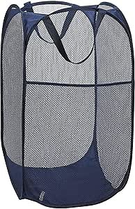 Portable Mesh Popup Laundry Hamper with Durable Handles, Folding Pop-Up Clothes Hampers Collapsible for Storage, Travel Cloth Basket Great for Home Kids Room, College Dorm, Travel(Dark Blue)