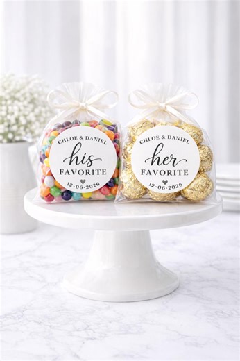 His & Her Favorite Candy Bags – Wedding Favor Labels, Personalized Wedding Candy Bags, Bridal Shower Favors - Etsy
