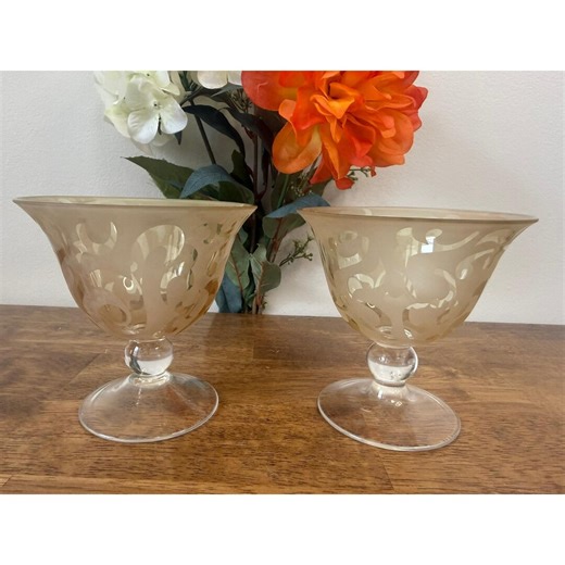 Vintage Etched Art Glass Goblets Likely Michael Weems Frosted Stemware Set Retro - Etsy Israel