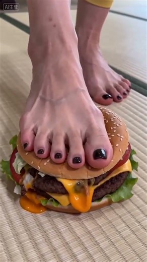 Yogo girl step on hamburger